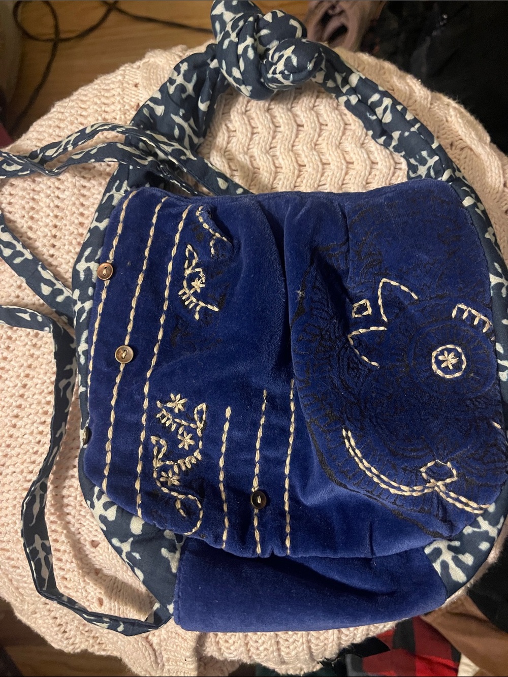 Free People, Royal Blue Embroidered Cotton  Crossbody with Patterned Strap